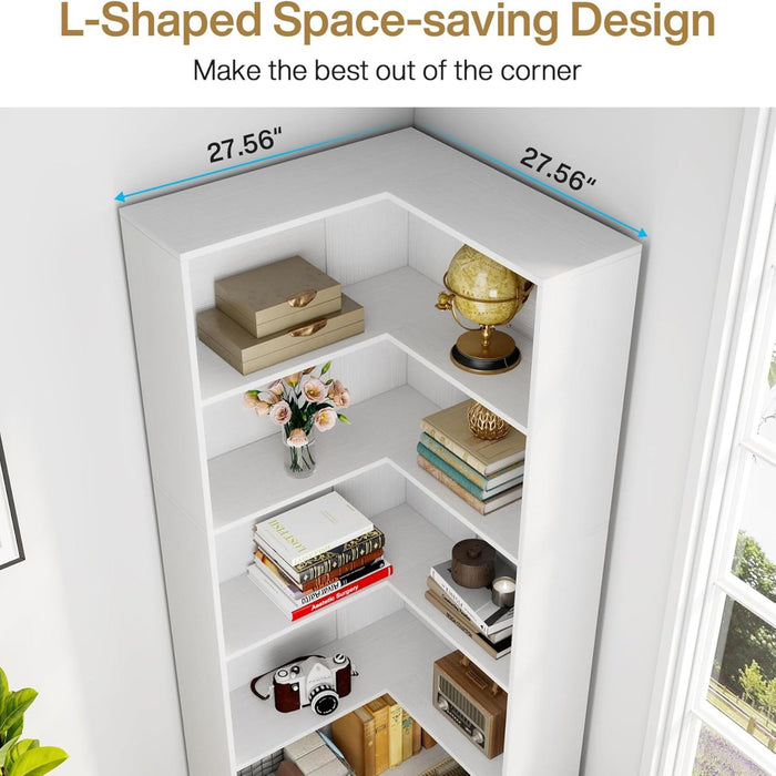 L-Shaped Bookcase, 5 Tier Freestanding Corner Bookshelf