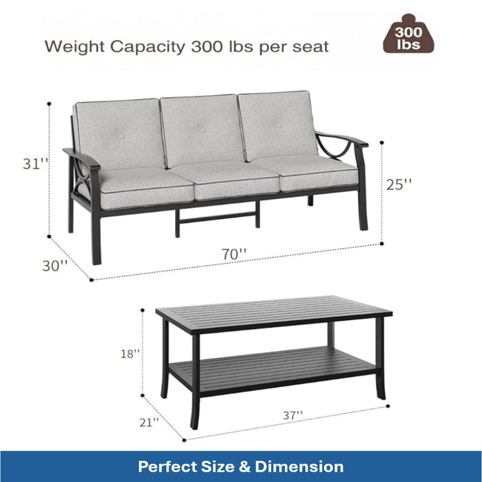 Patio Furniture Set, Coffee Table And Cushions For Backyard