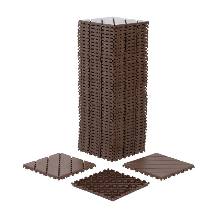 Interlocking Deck Waterproof Outdoor Patio Tiles (Set of 44) - Brown