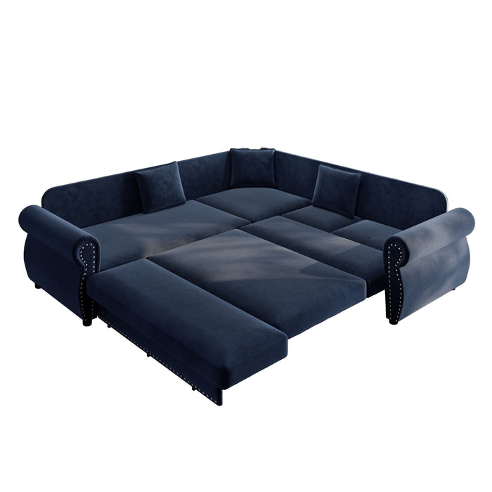 L-Shaped Sofa Couch With Pull-Out Bed