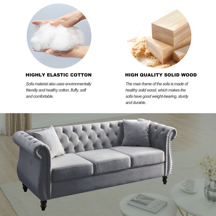 Chesterfield Sofa With Rolled Arms And Nailhead Trim