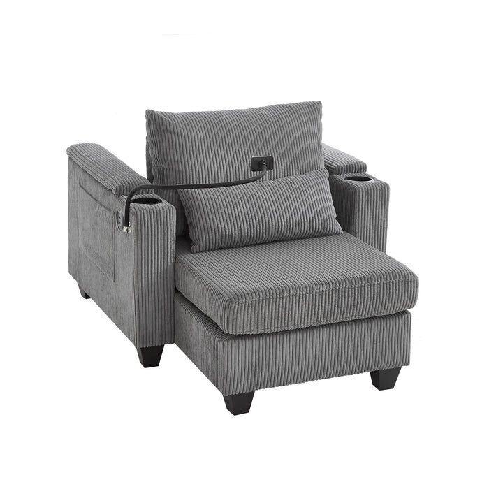 Convertible Chaise Lounge Sofa Chair With USB Ports, Cup Holders, Phone Holder And Storage