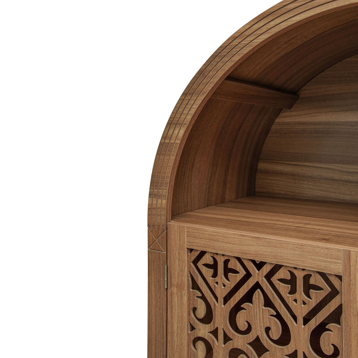 Tall Kitchen Pantry Cabinet With Hollow Carved Doors Adjustable Shelves Versatile Storage Cabinet For Kitchen - Walnut