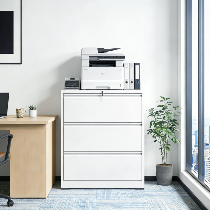 Lateral File Cabinet, Locking Heavy Duty, Anti-Tip Safety Interlock, Vertical Storage For Letter/Legal/A4 Files