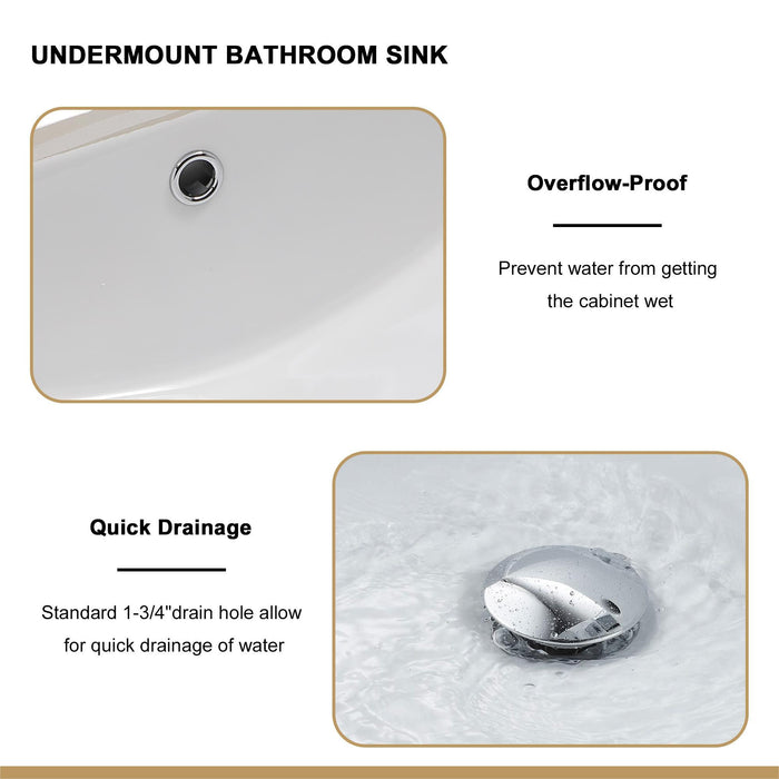 European Style White Ceramic Rectangular Undermount Bathroom Sink With Overflow