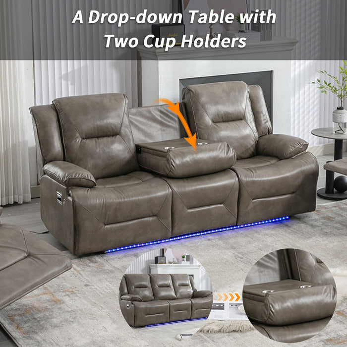 3 Seater Home Theater Recliner Manual Recliner Chair With A LED Light Strip Two Built-In Cup Holders For Living Room