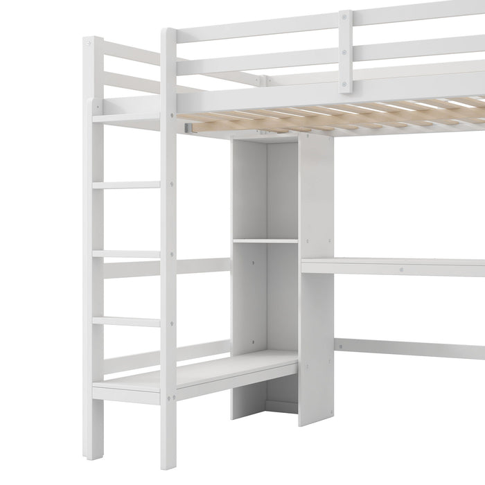 Loft Bed With Built In Desk And Multifunction Shelves