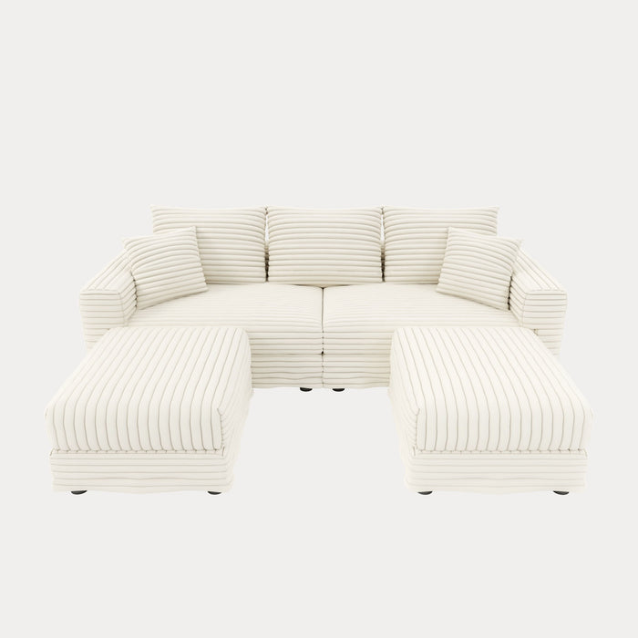 Deep Seat Convertible Sofa With Soft Pillows And Ottomans