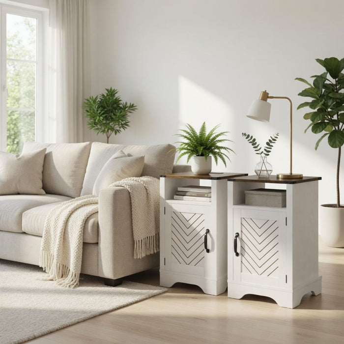 Farmhouse Nightstand With Charging Station & Storage
