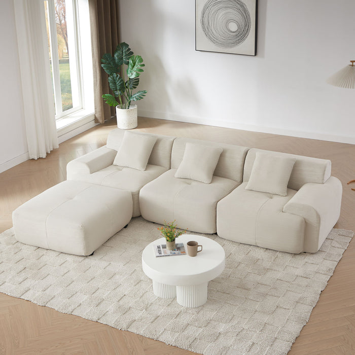 L Shaped Modular Sectional Sofa Corduroy And Movable Ottoman