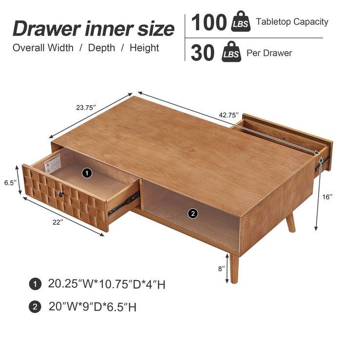 Coffee Table With Hidden Drawer And Open Shelf