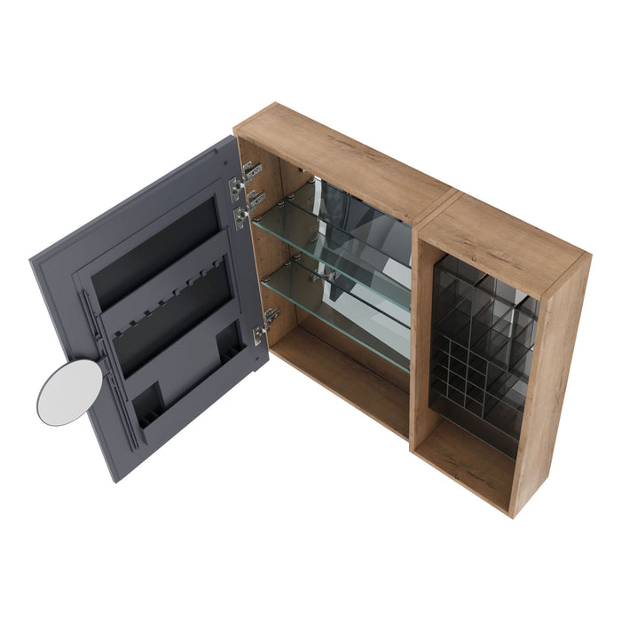Wall Mounted Bathroom Mirror Cabinet With Adjustable Shelves - Imitative Oak