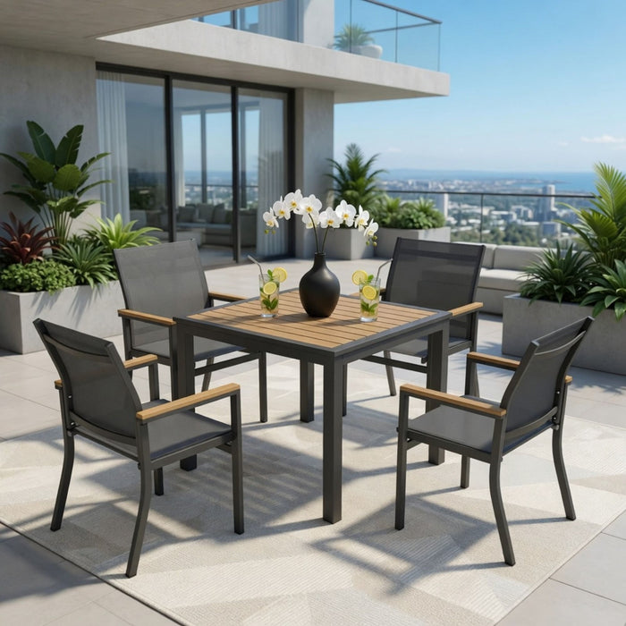 Gray Aluminum Patio Dining Set With Textilene Chairs, 5 Piece All Weather Outdoor Table And Chair Set For Patio, Porch, Garden