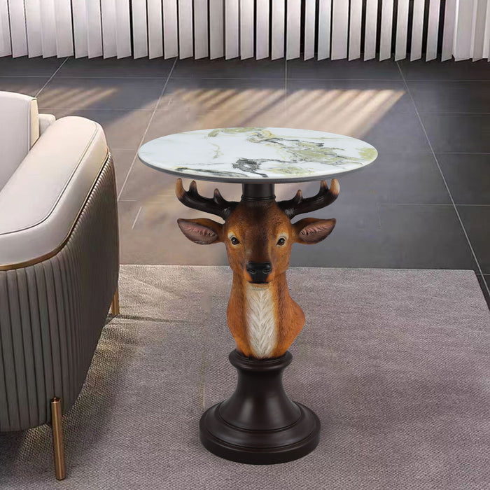 Deer Head Accent Table, Animal Statue For Living Room - Brown