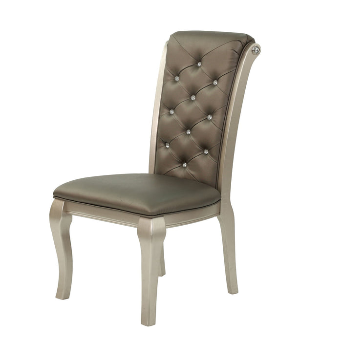Rectangle Dining Table With Glass Top And 6 Tufted Back Chairs - Gray / Silver