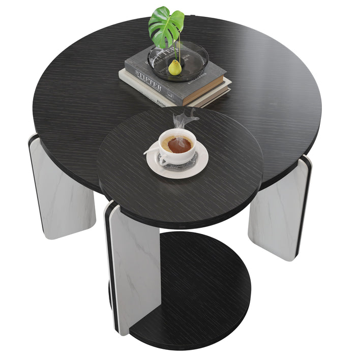 Round Coffee & End Table Set - Black
