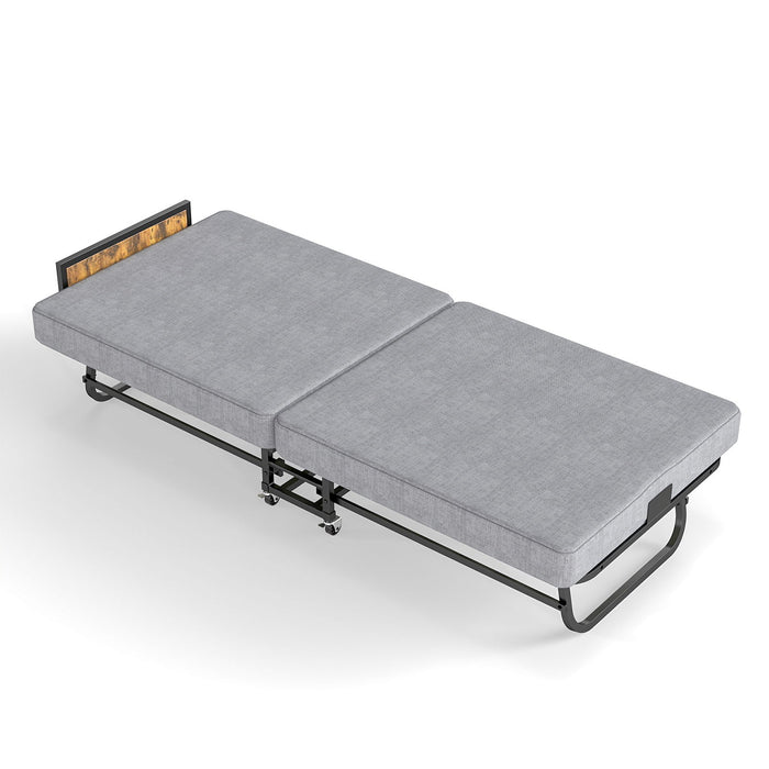 Twin Folding Bed With Headboard & USB Charging Station - Gray