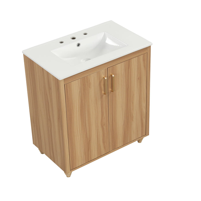 30" Bathroom Vanity With Sink, Cabinet With Doors And Drawer, Rectangular Shape - Natural