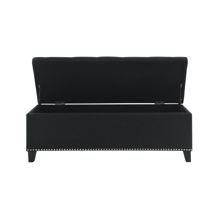 Button-Tufted Storage Ottoman With Safety Close Hinge