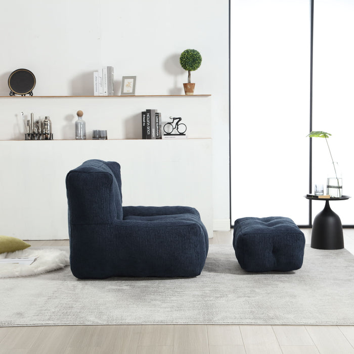 Modern Indoor Fluffy Bean Bag Chair With Memory Foam And Ottoman, Super Soft