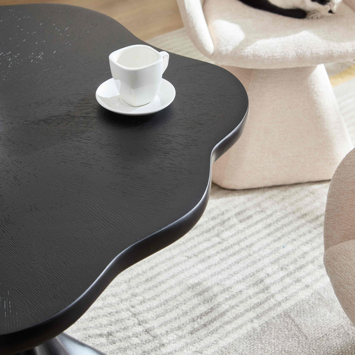 Sculptural Round Dining Table Petal Shape Root Texture For Dining Room - Black