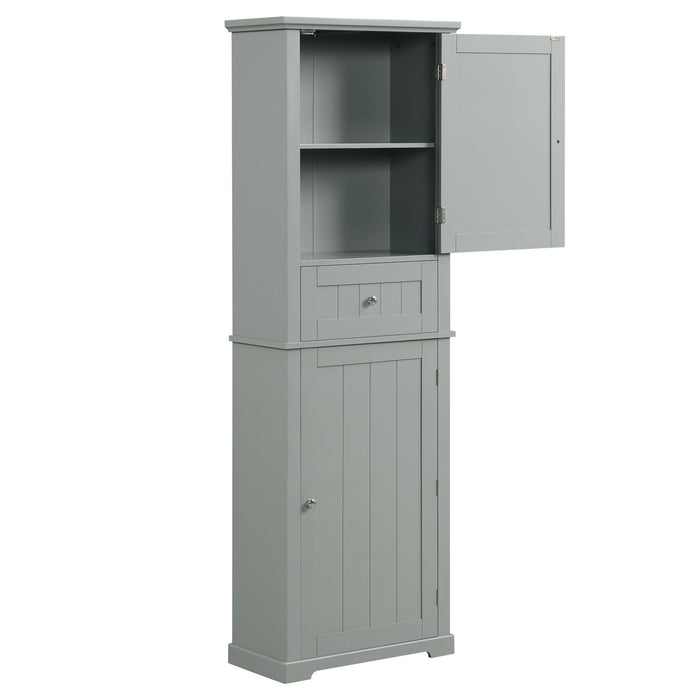 Tall Freestanding Bathroom Storage Cabinet With Drawer And Adjustable Shelf