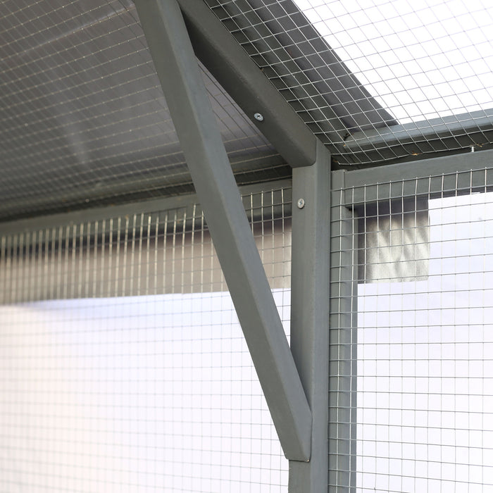 Spacious Wooden Cat Catio Outdoor Kitty House With Bridges And Roof Cover - Gray