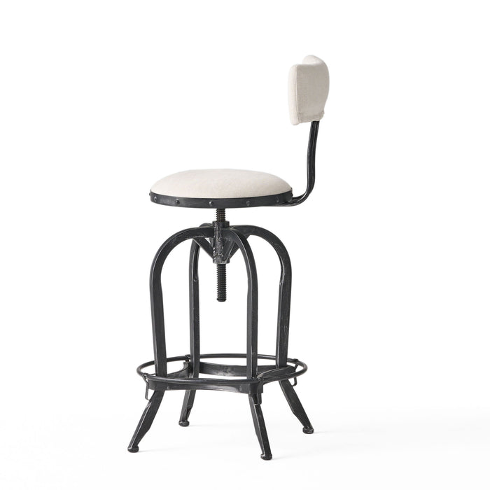 Industrial Modern Upholstered Adjustable Height Swivel Barstool - Beige