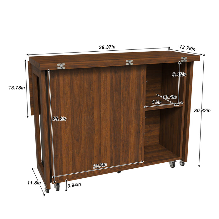 3 In 1 Foldable Side Table With 4 Storage Shelves