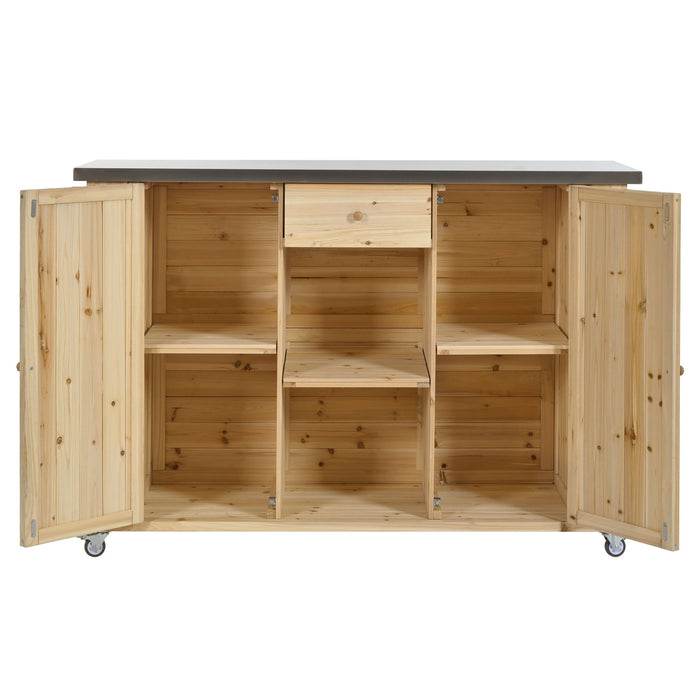 Outdoor Kitchen Island With Stainless Steel Top, Ample Storage Space, Towel And Spice Racks And A Bottle Opener