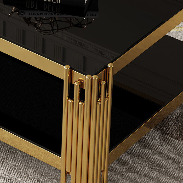 Top And Bottom Double Layer Tempered Glass Table And Mirror Finished Stainless Steel Frame