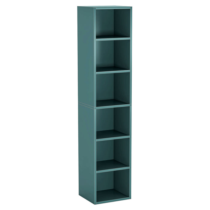 6 Tier Narrow Corner Cube Bookcase Storage, Freestanding Shelf With Open Cubes For Living Room