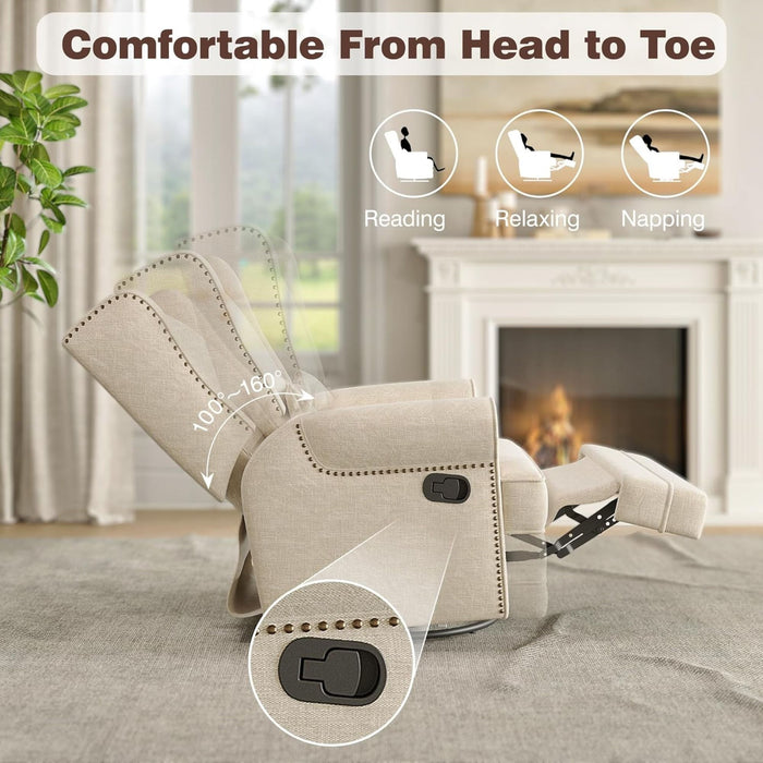 Extra Wide Swivel Recliner Glider Chair With Footrest
