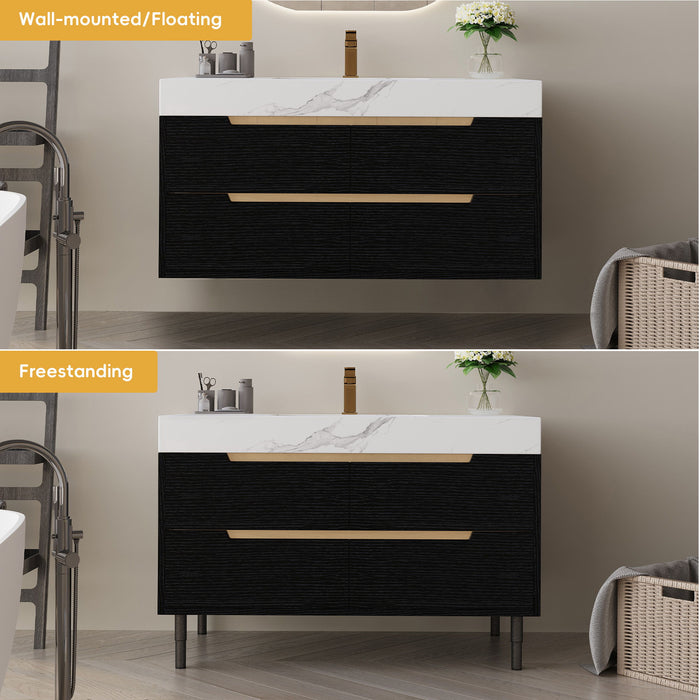 Bathroom Vanity With Undermount Sink, 4 Drawers Storage, Free Standing / Wall Mounted - Black / White