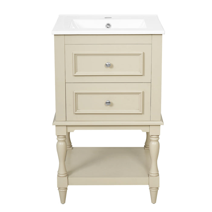 Retro Design Bathroom Vanity With Sink, 2 Drawer Storage Cabinet