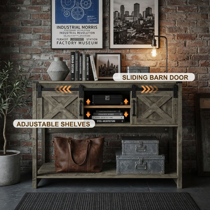 Farmhouse Entryway Table With Sliding Barn Door