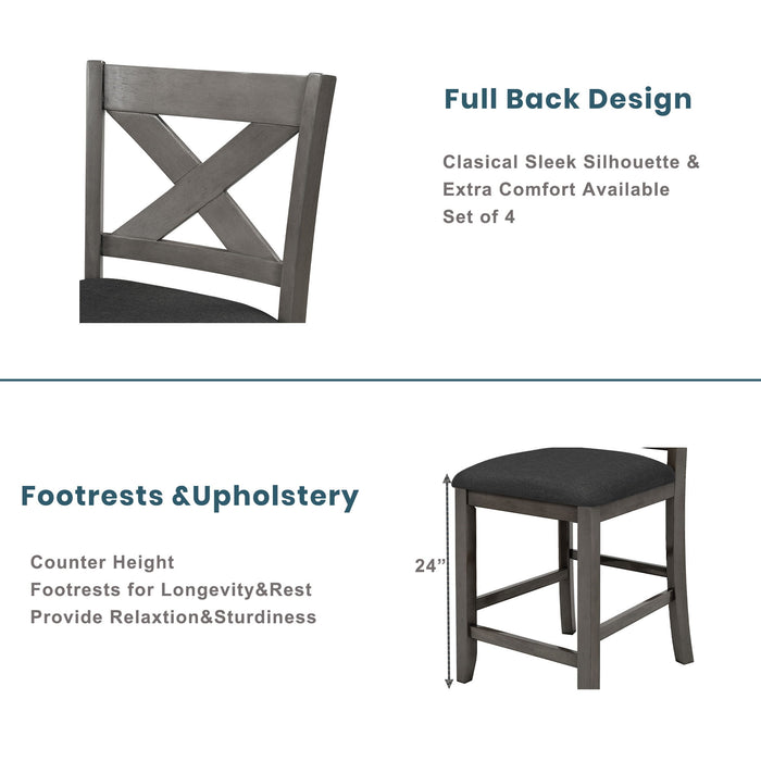 5 Pieces Counter Height Rustic Farmhouse Dining Room Wooden Bar Table Set With 2 Stools And 2 Chairs