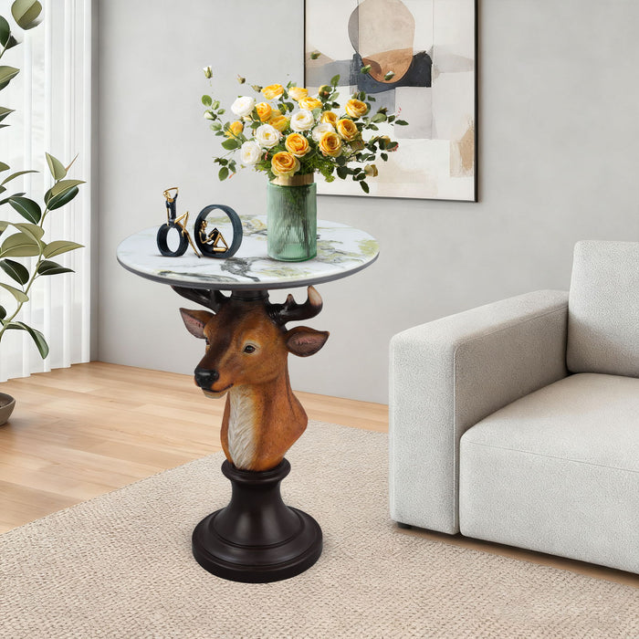 Deer Head Accent Table, Animal Statue For Living Room - Brown