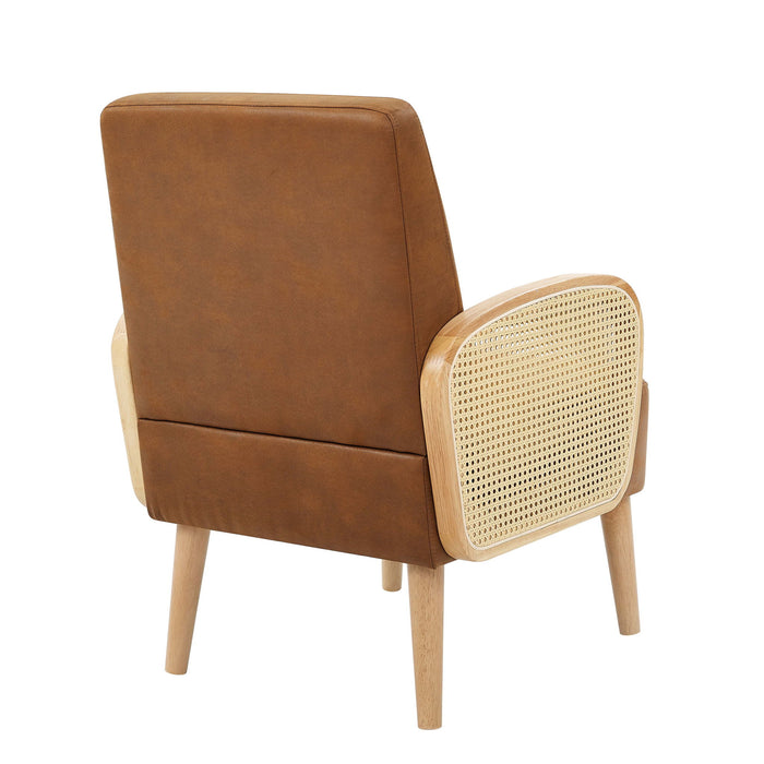Upholstered Armchair With Tall Legs - Brown