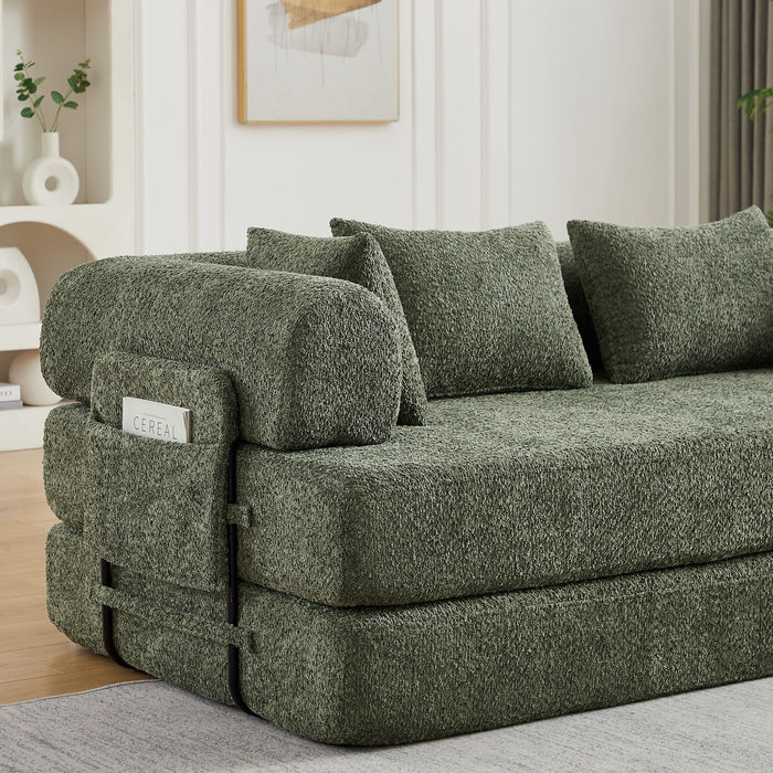 Convertible Sleeper Sofa Bed With Cylindrical Pillow