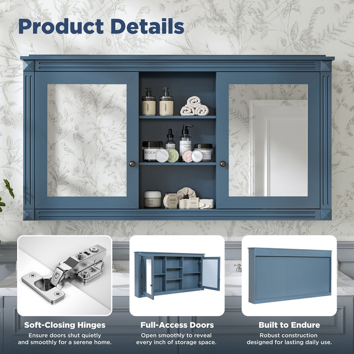 Modern Wall-Mount 2 In 1 Mirror Cabinet With Adjustable Shelves, Soft-Closing Hinges