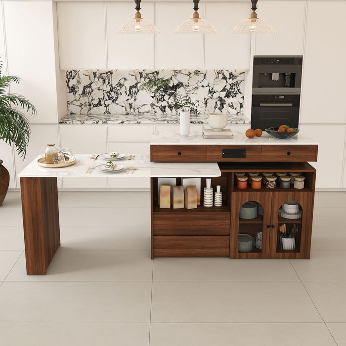 Kitchen Island With Extendable & Rotating Table