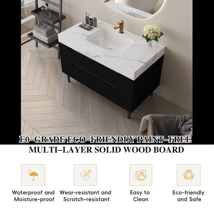 Bathroom Vanity With Undermount Sink, 4 Drawers Storage, Free Standing / Wall Mounted - Black / White