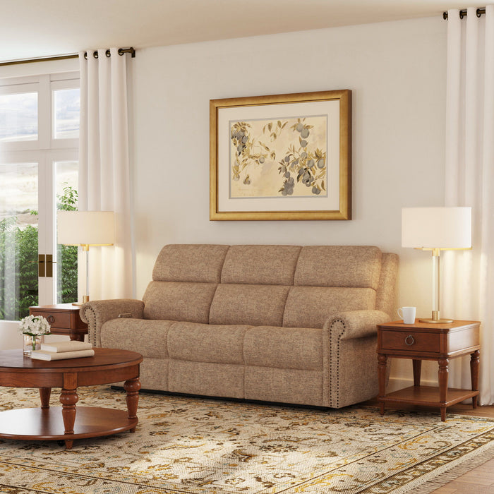 Bernard - Power Reclining Sofa With Console, Power Headrests & Lumbar, Nailhead Trim