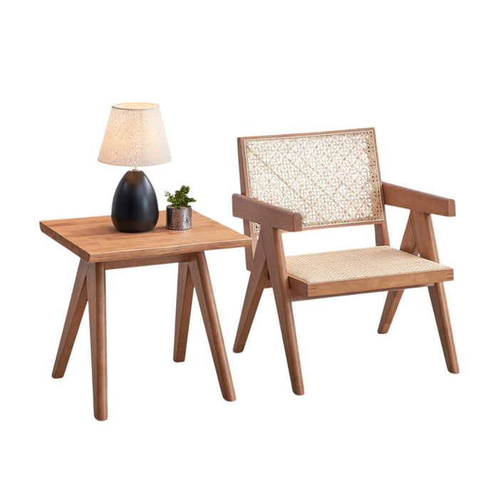 Armchair And Matching Square End Table, 2 Piece Living Room Set - Natural