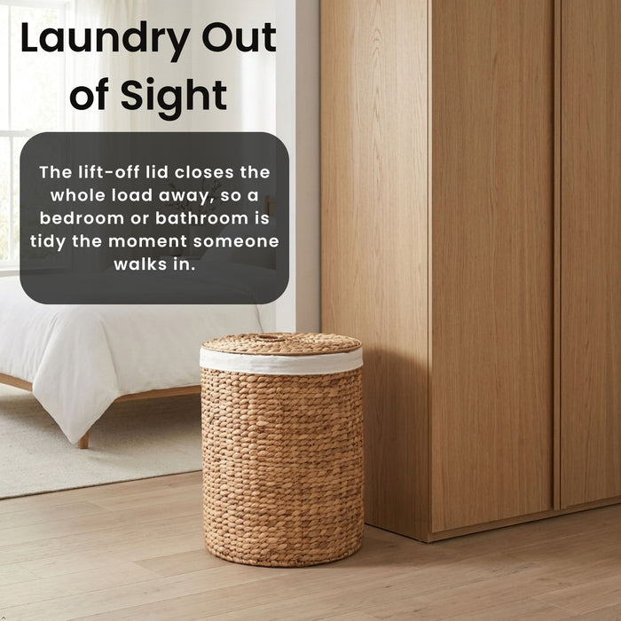Ludmilla - Round Tall Laundry Hamper With Lid, Removable Liner - Light Brown