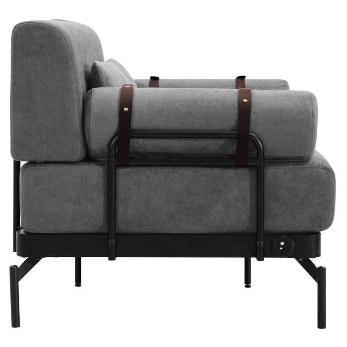 Modern Loveseat Sofa 2 Seater With USB Ports, Cylindrical Armrests