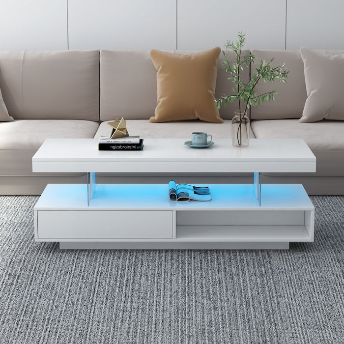 LED Coffee Table With 2 Drawers And Display Shelves