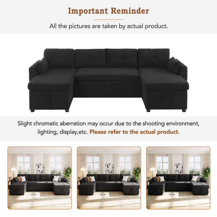 U-Shaped Sectional Sofa Bed With Storage And USB Ports