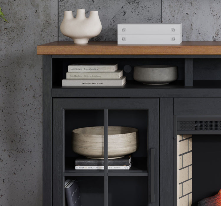 Fireplace TV Stand Console For TVs Up To 85" - Black / Whiskey